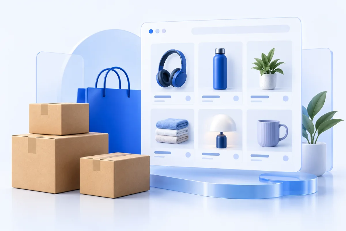 Marketplace catalog with unbranded products and shipping cartons
