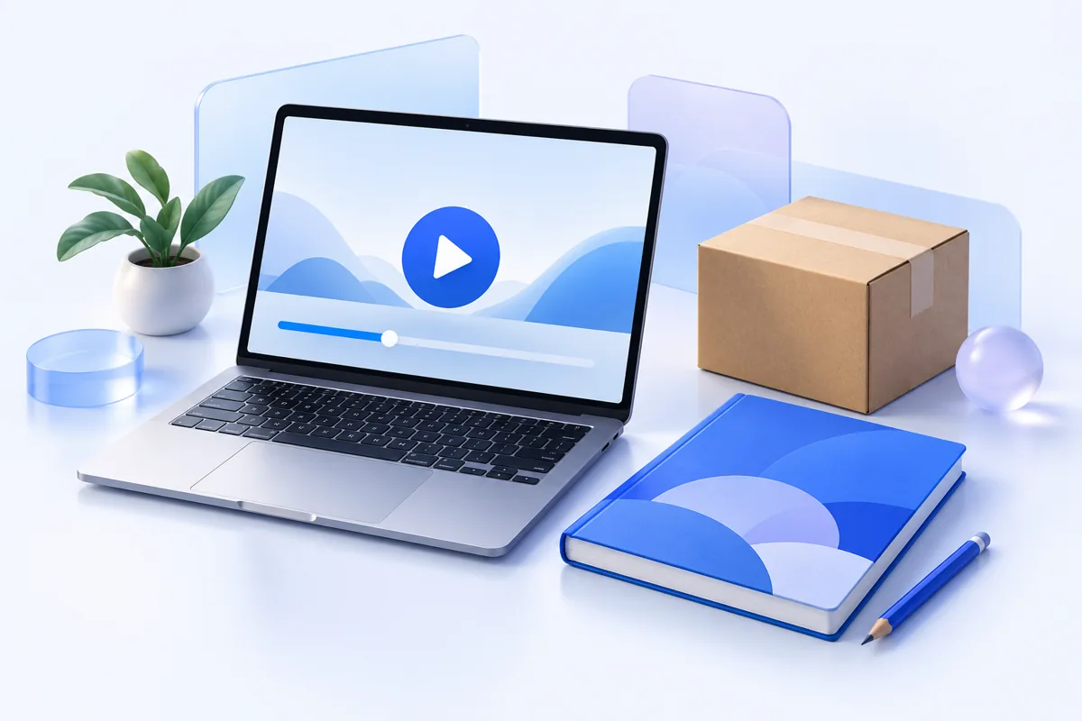 Amazon seller learning concept with training laptop and workbook
