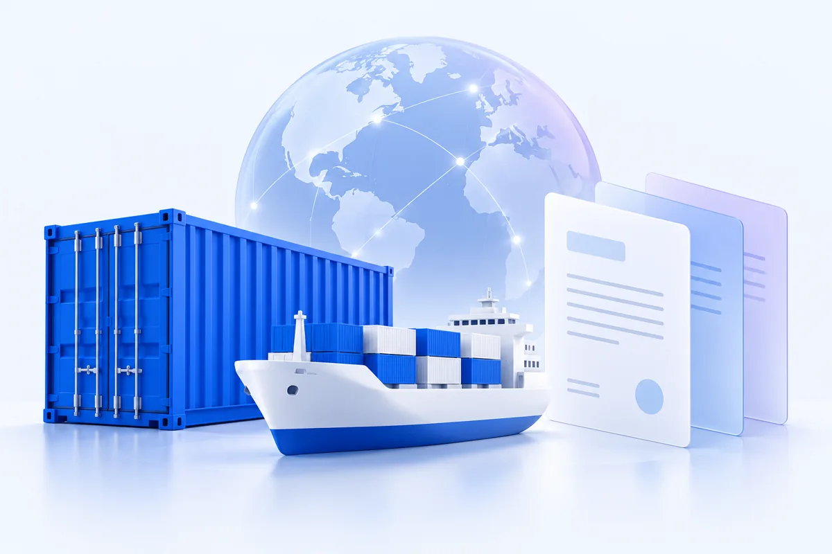 International sourcing and freight coordination with cargo ship and trade documents